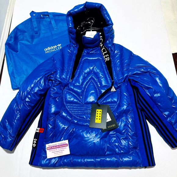 RARE Moncler x Adidas Chambery Down Jacket 3/ L Blue Quilted Side Snap NWT - Picture 5 of 16